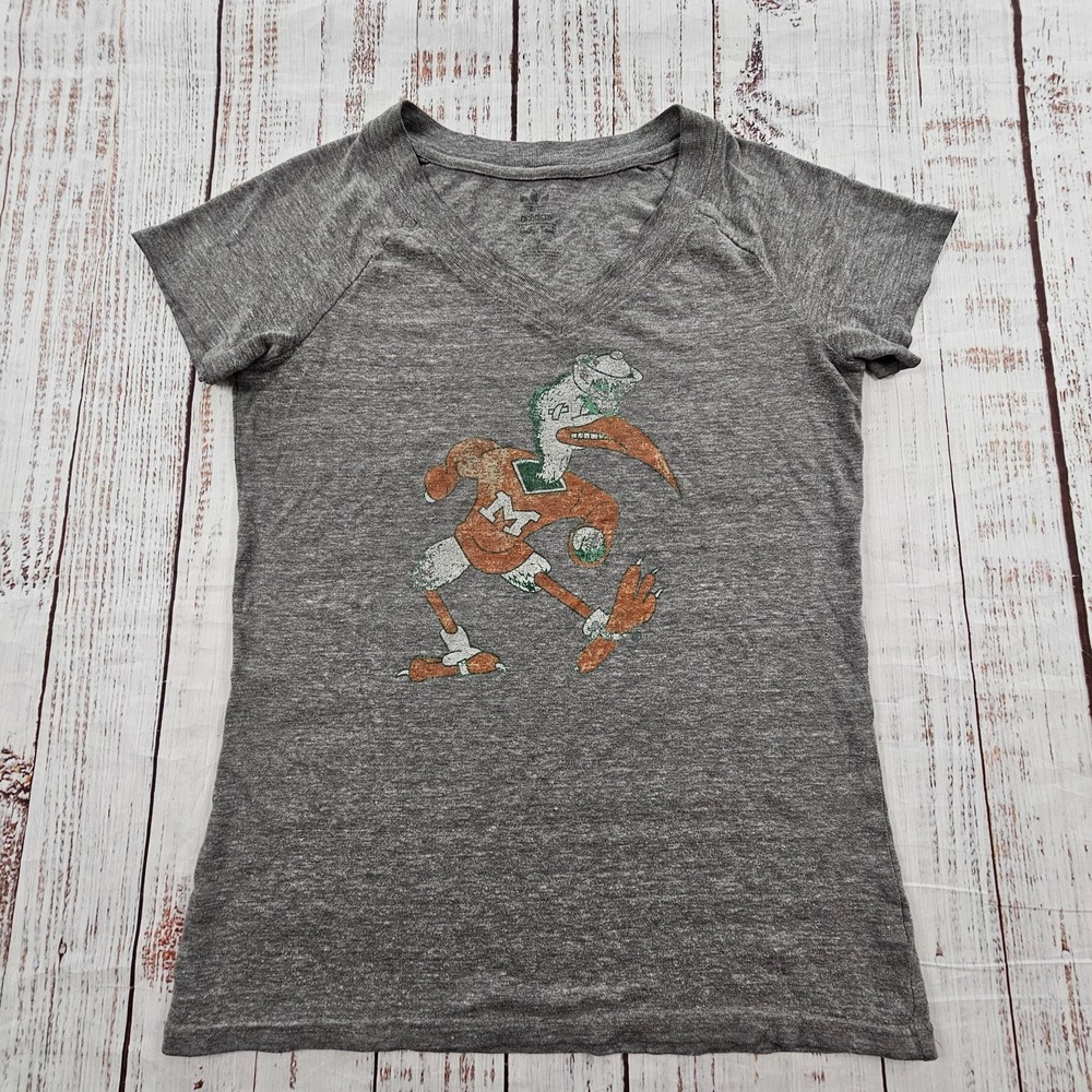 Miami Hurricanes adidas Gray Short Sleeve‎ Polyester Blend T-Shirt Women's M